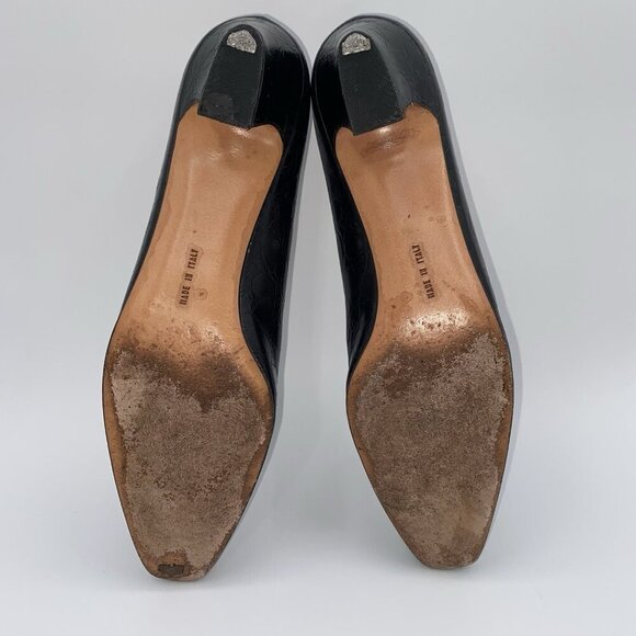 Salvatore Ferragamo Black Leather Croc Print Low Block Heel Slip-On 7.5AA Shoes - Picture 12 of 16